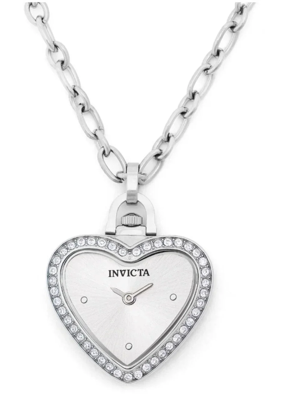 Invicta Heart-Shaped Silver Tone Pendant Watch with Chain